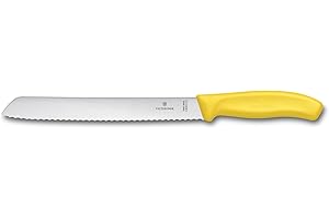 Victorinox Swiss Classic, Coltello da pane professionale, Lama extra seghettata, Bordo seghettato, 21 cm, Robusto manico in plastica, Acciaio inossidabile, Giallo