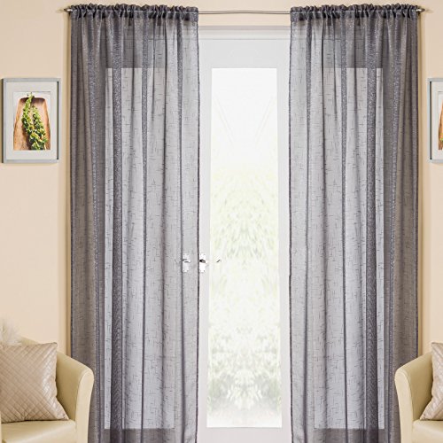 Grey Sparkle Voile Curtain Panel Slotted Top 54