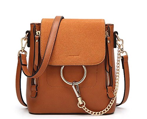 Preisvergleich Produktbild HANGBAOY Multifunktions Schulterbeutel Rucksack Student Schultasche PU Einfache Einkaufen Reißverschluss DREI Farben 21 * 24 * 11.5cm, Light Brown