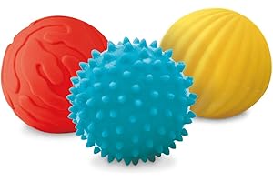 Ludi - 3 Balles Sensorielles Souples Texturées - Jouet D'Éveil Bébé - Dès 6 Mois - Développe Le Toucher, La Motricité Fine & Le Bien-Être - Diamètre : 8 cm - Bleu, Jaune & Rouge