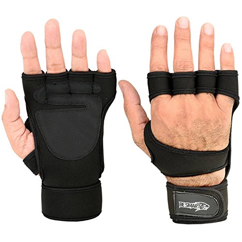 BeSmart Gants de musculation en néoprène avec bandage de soutien pour poignet, Homme, Noir 2, moyen