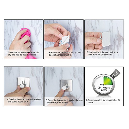 Wandhaken Selbstklebend Handtuchhalter Bad Ohne Bohren 4 Stück Handtuchhaken Edelstahl Wandhaken Wasserdicht Handtuchhaken Bad Einfach zu Installieren Bad und Küche - 4