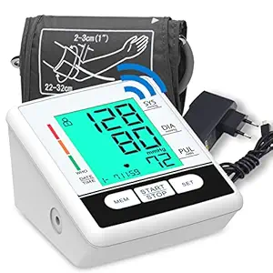 PAXMAX BP120 Blood Pressure Monitor with Smart 3 Colored Backlight Display of 4.3 Inches, Adapter, Dual User (2 X 90 M) & Voice Feature