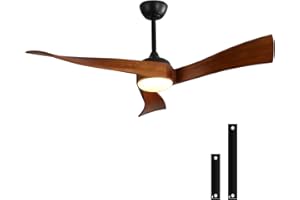oxylops Ventilador de techo de madera, 52in ，Diseño moderno, 6 velocidades con función de temporizador, Silencioso y de bajo consumo, 3 palas, Rotación reversible, Luz LED ajustable (Nogal)