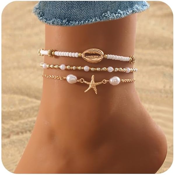7 Stück Muschel-Fußkettchen Für Damen – Verstellbar, Bunt, Perfekt Für Strand Und Party