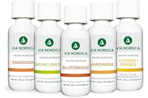 VIA NORDICA Saunaaufguss Set [AtemFrei-Komplex Formel] Saunadüfte & ätherische Öle - Tolles Saunaaufguss Probierset, Saunaöl Saunaduft Sauna-Zubehör Wellness Aufguss Duftöl - Set Frucht
