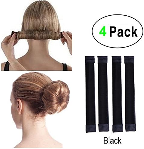 Super Simple Hair Bun Maker Set - 4pcs Women Girls Kids Easy Hair Styling Accessories Magic DIY Twist Donut Bun Makers Tool Blonde Snap Bun Shaper Ponytail Holder Perfect for School Work Daily Life Yoga Dancing Running Wedding Birthday Party, Duty-Heavy, Easy to Use, Colors in Black, Beige, Brown, Dark brown, Coffee, Light coffee, 12-month Worry-free Warranty (Bun-Maker-4pcs-Black)