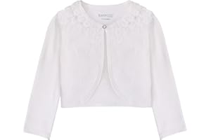 RAYPOSE Little Girls Shrug Floral Lace Bolero Knitted Wedding Cardigan 3/4 Sleeve Short Cover Up