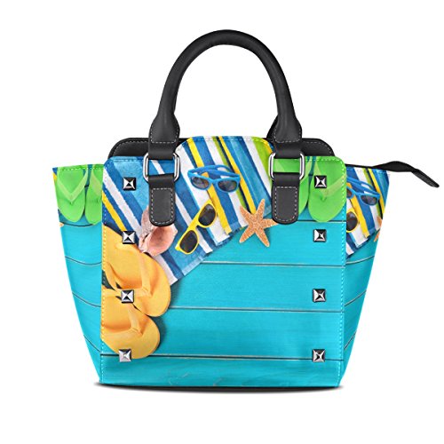 TIZORAX Summer Sunglass Slipper Seashell Custom Women's Leather Tote Shoulder Bags Handbags