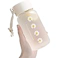 ELECDON Frosted Water Bottle, ELECDON Leakproof Portable Small Daisy Transparent Plastic Frosted Travel Tea Cup for Kids, Adults, Gym, School, Sport, Cycling 500ML