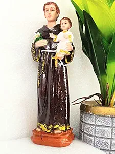 Breeze Handicrafts Poly Marble Saint Anthony Statues for Home Decor with Infant Jesus Christian Idols and Figurines of Showpiece St. Antony Idol of Anthony Statue (Height 8.5 inch) PMC 80081