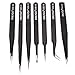 Price comparison product image Pixnor Onlyou 7-Pieces Anti-Static Stainless Steel Tweezers Precise Repair Tools in 6 Sizes