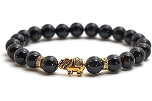 Elefant Armband mit echten 8mm Naturstein Perlen und Kristall Highlights mit Echtheitszertifikat - Rosenquarz Armband, Amethyst Armband, Bergkristall Armband, Turmalin Armband, Tigerauge Armband