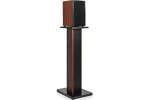 OUUTMEE Stojak na głośniki 70 cm (28 cali) z drewna – wytrzymały stojak na głośniki HiFi do kina domowego, uniwersalny stojak na głośniki do regałów na książki z możliwością napełniania piaskiem