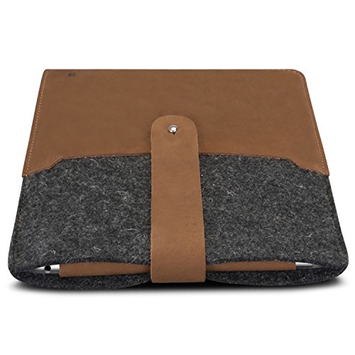 KANVASA iPad Pro 9.7 / iPad / iPad Air 2 Filztasche „Woods“ – Edle Leder Filz Hülle Grau Braun – Vintage Tasche Case Sleeve Ledertasche für Apple iPad Pro 9.7 Zoll – Wollfilz & Echtleder Schutzhülle - 3