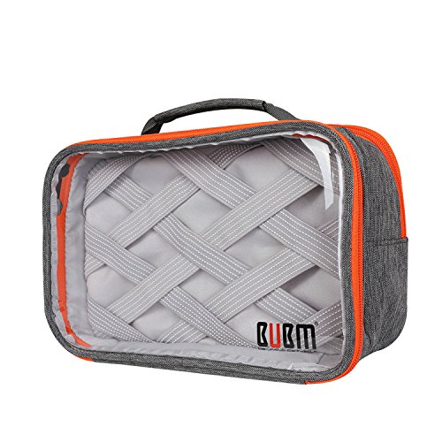 BUBM Rechteck Transparente Klare Reisetasche Organisator Handtasche Tasche für Elektronisches Zubehör (Grau, zwei Schichte)