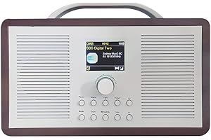 ALANO Radio FM/DAB+/Bluetooth/AUX IN radio dab portatile a colori in legno con display a colori TFT da 2,4 e doppia modalità sveglia, radio dab dal design retrò per giardino e cucina (mogano)