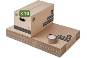 Pack and Move - Lot 10 cartons déménagement stockage standard - 60 x 30 x 30 cm - Poignées renforcées - 1 adhésif offert