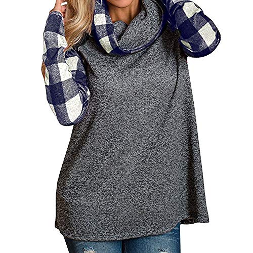 Preisvergleich Produktbild Honestyi Damen Rollkragenpullover Karierte Hemden Tunika Langarm Pullover Sweatshirt(Marine,XXXXXL)