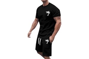 GXYANiaoy Sommer Outfit Herren 2 Teiler Trainingsanzug mit Aufdruck Palme Zweiteiler Sportanzug Kurze Hosen + T Shirt Set Kurzarm Jogginganzug Freizeitanzug Casual Outfit Tracksuit Sport Set Männer