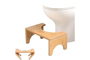 DEANIC Bambusowy taboret toaletowy dla dorosłych, stołek na kupy do łazienki, składany stopień toalety, podnóżek toaletowy z antypoślizgowymi podkładkami, stołek schodkowy o wysokości 18 cm na