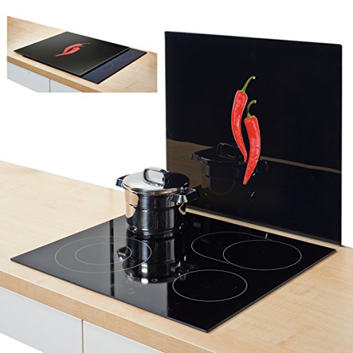 Zeller 26293 Herdblende-/Abdeckplatte „chilischote“, Glas, schwarz / dekor, 56 x 50 x 0.78 cm - 2