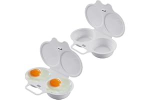 DOZYLIVE 2-Pack Microwave Poached Egg Maker Double Cups Egg Cooker with a 7cm (2.75-inch) Diameter Reusable Poached Egg Moulds for Microwave Food Grade White Polypropylene Egg Poacher Quick Easy Poached Eggs