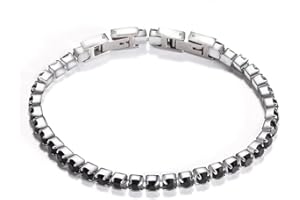 JSNOM Bracciale Tennis Uomo Argento: Bracciali Acciao 3mm Nero Oro con 5A Cubic Zirconi, Regalo Braccialetto per Marito Fidanzato Uomo