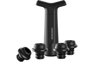 WIWONEY Pompa Salvavino con 4 Tappi Vino Sottovuoto Riutilizzabili, Set Professionale per la Conservazione dei Vini, Nero