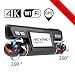 Produktbild 4K WiFi GPS Dashcam Auto Vorne Hinten Dual 340 Grad Wide Angle 360° Drehung Kamera mit 128GB SD Karte Bewegungsmelder WDR Nachtsicht Parküberwachung und ADAS Autokamera Camcorder Tiberwachung Dash Cam