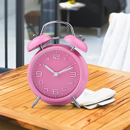 Led Alarm Clock, SAZI Timer Alarm Clock with Dual Alarms Double Twin Bell Alarm Clock 4” with Night Light and Loud Alarm for Travel, Office, Home, Children, Teens and Seniors (Pink)