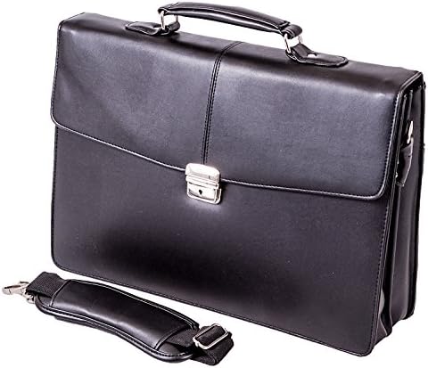 Mens Ladies Leather Portfolio Briefcase Organiser with Detachable Shoulder Strap Fits A4 Folders Laptops iPads Travel Bags Cabin Sized