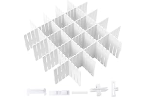 LWAIX Separadores de Cajones Ajustables Divisores de Cajones 16pcs DIY Organizador de Cajones para la Ropa Interior Calcetines Cinturón Escritorio Oficina Cocina Baño (Blanco)