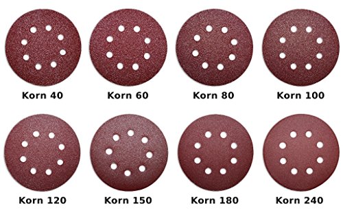 160 Exzenter Klett Schleifpapier Schleifscheiben für Exzenter- Schleifer mit Ø 125 mm und 8- fach Lochung als Preisfiffi Spezial Schleifscheiben SET - Pack mit je 20x Korn 40/60/80/100/120/150/180/240 (Ø125mm)