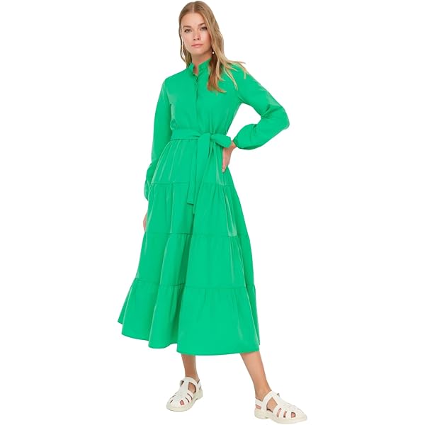 TRENDYOL Damen Hijab-Kleid - Maxi-Länge, Lange Ärmel, Lässig Geschnitten Aus Viskose-Polyester