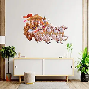 Masstone PVC Vinyl Mahabharat Rath Krishna Arjuna Wall Sticker 42x62 cm