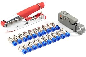 Y-NUT Pinza crimpatrice per cavi coassiali, kit di strumenti di compressione del cavo coassiale con strumento a crimpare, spelafili a doppia lama regolabile per cavo coassiale RG59/6/58/174, connettori 20 F