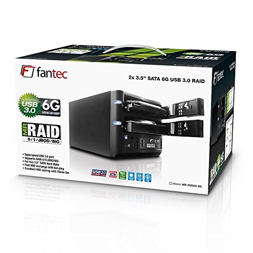 FANTEC MR-35DU3-6G Externes 2-fach RAID Festplattengehäuse (für den Einbau von 2x 8,89 cm (3,5 Zoll) SATA I/II/III Festplatten, USB 3.0 SUPERSPEED Anschluss, 6G und UASP Support, RAID Funktion (0/1/JBOD/BIG Modus), 70 mm Lüfter, schraubenlos, internes Netzteil) schwarz - 4