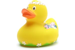 DUCKSHOP Anatra da bagno, motivo floreale, L 8 cm, con portachiavi incluso nel set