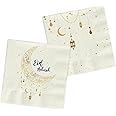Folat Eid Mubarak Ramadan Decoration - Napkins Gold White 33 x 33 cm Pack of 20 - Eid Decorative Star Moon Accessories Ramadan
