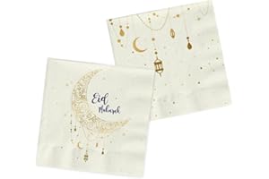 Folat Eid Mubarak Ramadan Dekoration - Servietten Gold Weiß 33x33 cm 20 Stück - Eid Deko Stern Mond Zubehör Ramadan