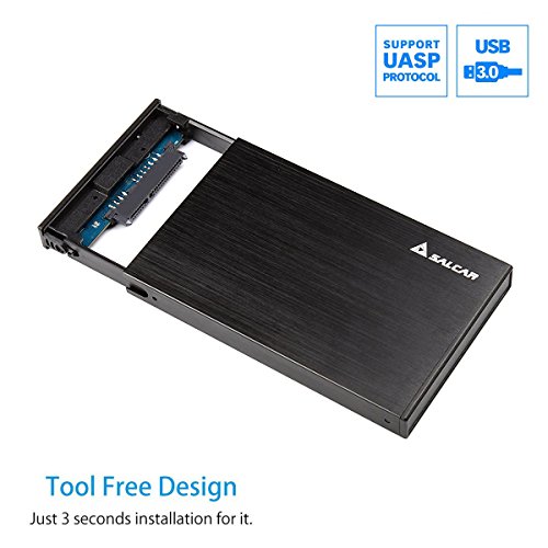 Salcar Aluminium Externes 2,5 Zoll Festplattengehäuse mit SATA 3 USB 3.0 Kabel SATA I/II/III 2.5″ HDD SSD Case Gehäuse Alugehäuse UASP (Schwarz) - 4