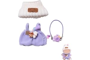 JIOLINK Bekleidung für La 3 Stück Set 17cm Puppe Kleidung DIY Outfit für La Puppen Hellvioletter Overall, weißer Hut Zubehör Geeignet für Sammler, Kindergeschenke