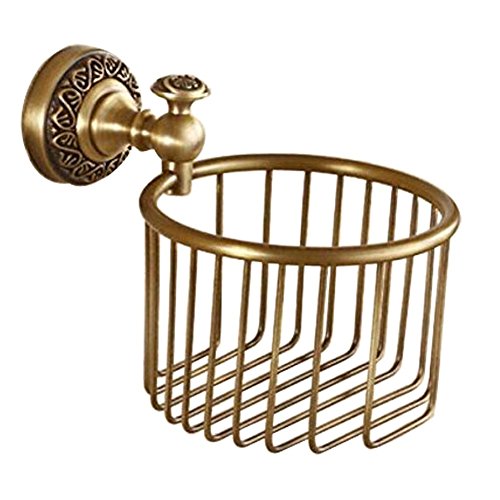 Hiendure® Wandmontage Antik Messing Papierhalter Korb Toilettenpapierhalter WC-Papierrollenhalter