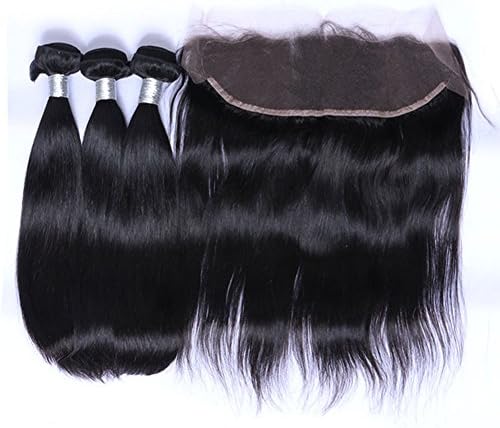 Puddinghair Brazilian Human Hair Full Lace Wigs With Baby Hair Bundles With Closure,Straight 3 Bundles With 13*4 Human Hair Lace Front Wigs 22''24''26''28''+Closure16''