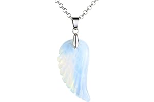 JOVIVI Natural Amethyst Crystal Quartz Gemstones Stone Healing Point Chakra Reiki Angel Wings Pendant Chain Necklace,Mothers Day Gifts