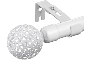 Harrms Curtain Poles for Eyelet Curtains, White Curtain Pole 76-221cm, 25mm Curtain Rod Metal Extendable with hollowed-out Finials and Adjustable Brackets for Blackout Voile Curtains