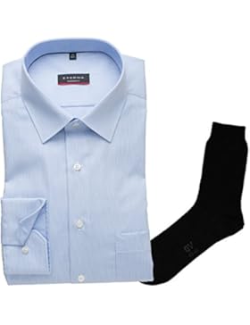 ETERNA Herrenhemd Modern Fit, blau, gestreift, MILLERAYE + 1 Paar hochwertige Socken, Bundle