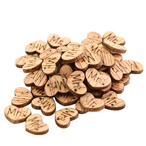 Demiawaking 100 Pcs Corazón de Madera Mr & Mrs Tabla del Confeti Vint