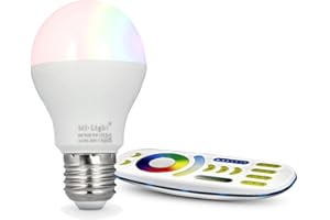 ‎LIGHTEU lighteu®, 1x Milight Miboxer 6W E27 RGBCCT Color RGB plus WarmWeiß und kaltWeiß,dimmbar,Farbwechsel Glühbirne mit Fernbedienung FUT014+FUT092